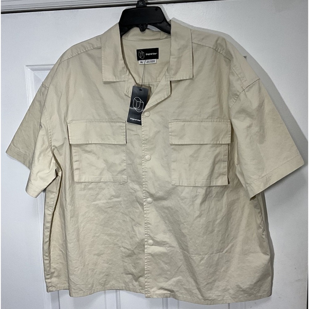 Original Use Cream Short Sleeve Snap Up Work/Casual Shirt Pockets Men's XL